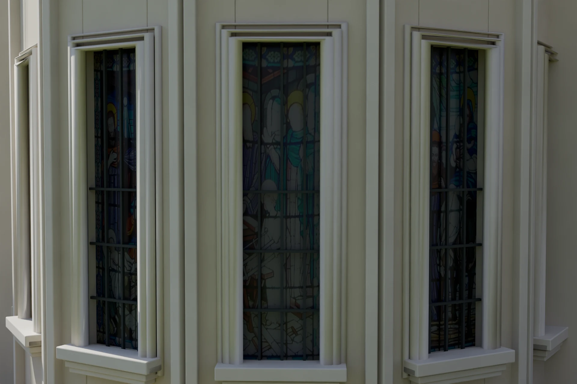 Rendered stained glass using three photographed window compositions projected onto newly generated geometry