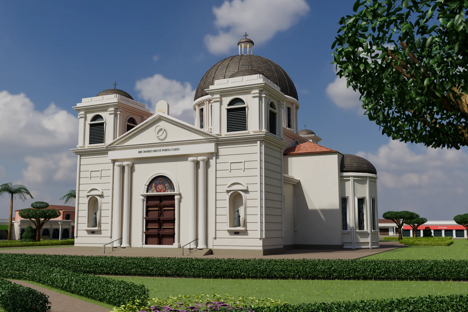 Astra's Cycles render of the church from the garden